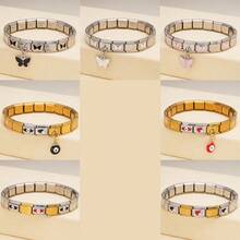 1PC Two Tone Stainless Steel Italian Charm Bracelet, Butterfly Evil Eye Dangle Charms, Pre-Made Modular Stretch Bracelet For Women Daily Jewelry - Oil-dripping Patchwork Module - View 5