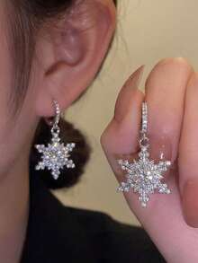 1 par de pendientes de copo de nieve con strass navideños, joyería romántica para mujeres - Multicolor - Ver 1