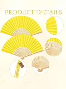 3/15/30pcs Elegant Fan Set, Includes Thank You Card And Gift Bag, Bride Bamboo Handheld Folding Fan, Suitable For Bridesmaid Gifts And Wedding Decoration, First Choice For Party Events, Perfect Summer Accessory - Yellow - View 6