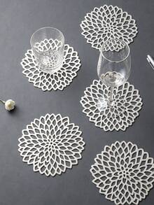 6-30pcs/Set Hollow PVC Small Water Drop Cup Mats, Tabletop Non-Slip Coasters For Holiday, Wedding, Daily Dining Decor - Silver - View 2
