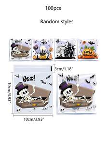 100PCS Self-Adhesive Plastic Gift Bags, Perfect For Party Favours And Spooky Decorations Reusable Four In One Skeleton, Bat, And Pumpkin Designs, Lightweight And Durable Bags For Events, Birthdays,Halloween Party Goodie Bags: Trick-Or-Treat! - View 3