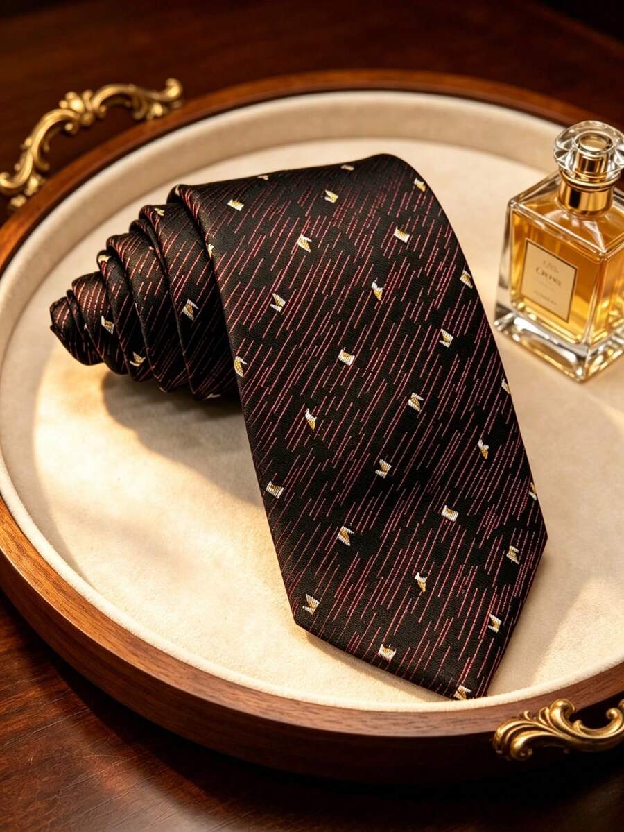 1pc Men's Classic Diagonal Stripe Khaki Tie, Suitable For Business, Banquet, Cocktail Party, Birthday, Party, Holiday - Brown - View 1