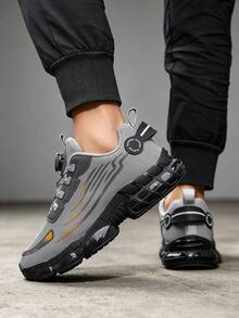 Men's Grey Convenient Rotary Buckle Easy On/Off Versatile Outdoor Sports Work Shoes, Durable Sole Outdoor Sports Work Men's Shoes - Grey - View 5