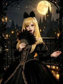 Soft Straw Blonde Silky Mid-Part Wig Heat Resistant Hair Ideal For Luxury Palace Masquerade Fantasy Princess Costume Cosplay Wig - Gold - View 3