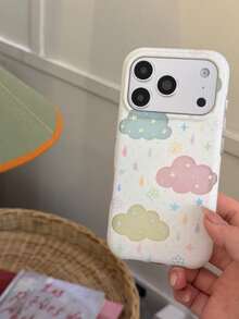 Casing Ponsel Latar Belakang Putih dengan Motif Awan dan Tetesan Hujan Berwarna-warni, Kompatibel dengan Apple 17 Pro Max, 16 Pro, 15, 14, 13, Gaya Segar, Pelindung Anti-Jatuh Lembut Premium untuk Wanita dengan Perlindungan Penuh - Putih - View 6