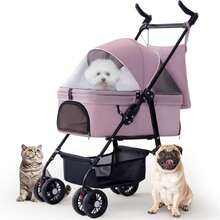 2026-NEW:Para Mascotas Plegable, Transportadora Para Perros Y Gatos, 4 Llantas 360 ° , Ruedas De Alta Resistencia, Canasta De Almacenamiento, Ventana De Red, Forro Removible, Plegado Rápido - Rosa Roja - Ver 1