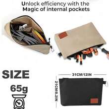 1pc Multi-Functional Tool Zipper Bag, Scratch-Resistant Wear-Resistant Waterproof Fabric, Leather Label Minimalist Design, Strong Load-Bearing Large Capacity Space, Organized Storage For Drill Bits Screws Hand Tools, Equipment Maintenance Auto Repair Construction Daily Travel, Electromechanical Technician Handcraft Enthusiast, Portable Tool Storage Bag, Hardware Parts Pouch - Black - View 10
