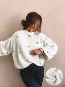 Sweater Lengan Panjang Leher Bulat Motif Hati untuk Wanita, Bahan Regular Fit, Cocok untuk Musim Gugur dan Musim Dingin, Modis dan Nyaman. - Putih - View 2