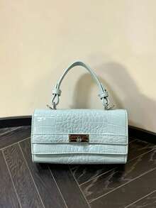 Japanese & Korean Style Niche Design INS Style Commute Outing Daily Shopping Vintage Handbag For Women, Elegant Handbag, Minimalist Fashion Textured Versatile Shoulder Crossbody Bag - Baby Blue - View 4