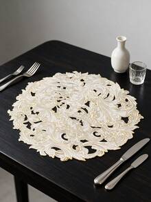 12pcs, Gold Flower PVC Placemats, Waterproof And Oil-Resistant Western Style Table Mats, Washable And Odorless Tableware Pads, Non-Slip Table Decor Mats, Suitable For Restaurants, Cafes, Homestays, Festivals, Parties, Gatherings, Birthdays, Weddings, Dinner Parties. - Multicolor - View 3