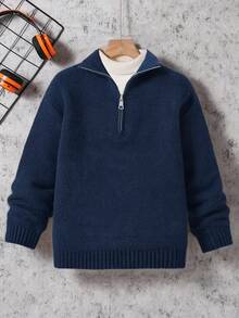 1pc Boys' Fashion Pullover Knit Sweater, Thick Warm Layering Piece For Spring, Autumn, Winter - Multicolor - View 4