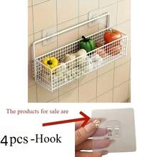 4pcs Bathroom Storage Rack Accessories - Hook Accessories, No-Drill Large Capacity Metal Rack, Kitchen Spice Rack, Suitable For Kitchen, Bathroom, Vanity, Multi-Function Hooks - Multicolor - View 3