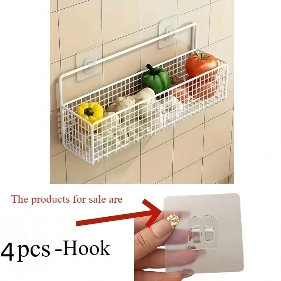 4pcs Bathroom Storage Rack Accessories - Hook Accessories, No-Drill Large Capacity Metal Rack, Kitchen Spice Rack, Suitable For Kitchen, Bathroom, Vanity, Multi-Function Hooks - Multicolor - View 1