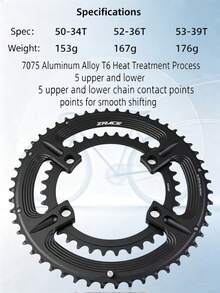 ZRACE Road Cycling Asymmetric Chainring 7075AL Black 50-34T 52-36T 53-39T 110BCD 4-Bolts For 105 Ultegra DURA-ACE 10/11/12 Speed - Black - View 8
