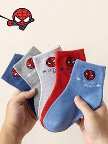 Disney 1/5 Pairs Kids Socks Marvel Spider-Man Cartoon Autumn/Winter Mid-Calf Socks Funny Hero Character Christmas Gift Children's Socks - Multicolor - View 14