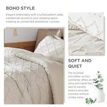 Free Shipping Twin XL Comforter Set - Beige Comforter, Boho Tufted Distressed Vintage Bedding For,2 Pieces Farmhouse-Style Bed Set For All Seasons, Fluffy Soft Bedding With 1 Pillow Sham - 06 Beige - View 5