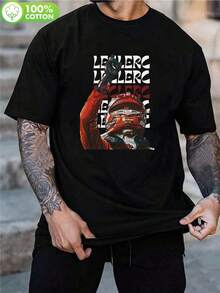 Camiseta de hombre con el logo de  Racing Y2K |   Camiseta Blanca Estampada de Estilo Urbano Casual, Cuello Redondo, Manga Corta, Adecuada para Fitness y Uso Casual, Ropa de Anime, Un - Negro - Ver 7