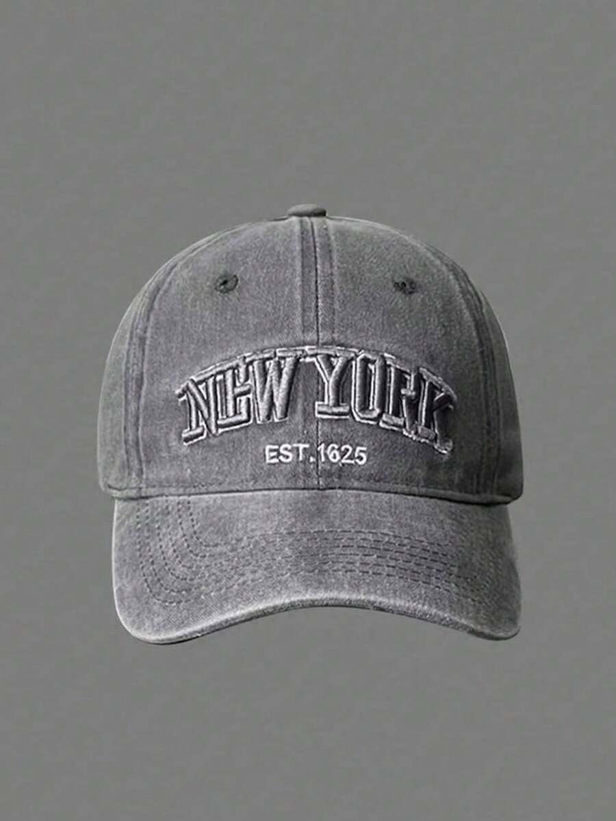 1件刺繡NEW YORK棒球帽,可調節防曬休閒帽,適合男孩女孩,春秋旅行、海灘度假遮陽帽 - 灰色 - 查看 1
