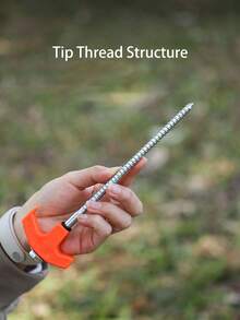 1 Set Heavy Duty Threaded Tent Stakes Kit, 2 Metal Threaded Tent Stakes With 4 Tent Guy Ropes And 4 D-Shaped Clips, Outdoor Camping Beach Awning Fixing Accessories - Multicolor - View 4