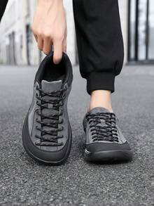 Novos Sapatos de Caminhada Masculinos com Caixa de Dedos Larga, Sola Macia, Cabedal Macio, Planos, para Viagens ao Ar Livre, Esportes Casuais e Caminhada - 018 Cinza - Visão 6