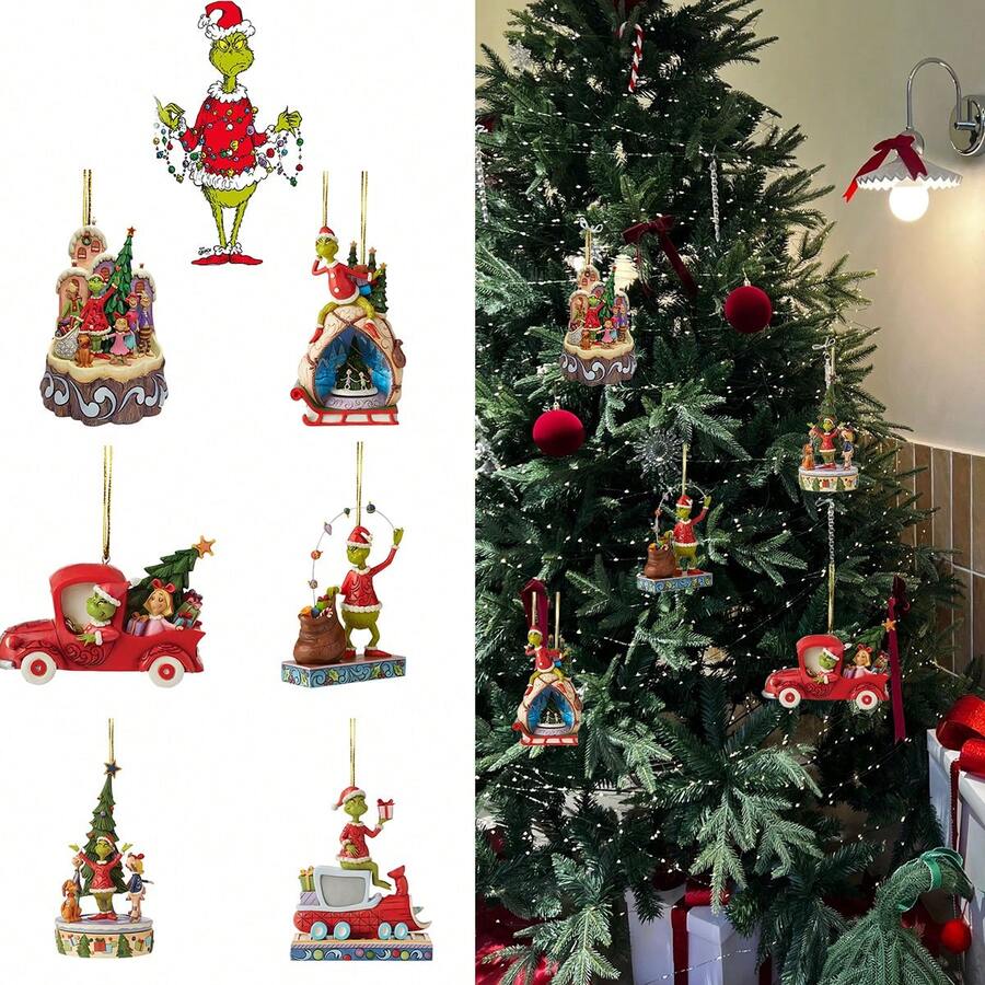 The Grinch 6Pcs Christmas Tree Ornaments: Acrylic Hanging Decorations, Perfect For Home Christmas Party Decorations - Multicolor - View 1
