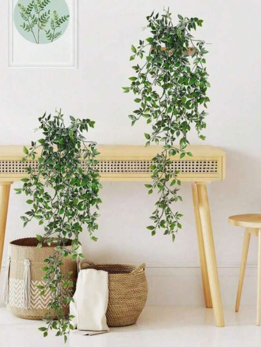 Artificial Hanging Plants, Suitable For Hanging Garden, Balcony, Window Sill, Exterior Wall Decoration, Home, Living Room, Office, Bathroom Decoration, Shelf Decoration, Wedding, Birthday Decoration, Halloween/Christmas Artificial Decoration - Green - View 1