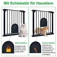 Treppenschutzgitter Türschutzgitter Ohne Bohren Treppengitter mit Katzentür Haustiertür, Selbstschließend, Einhändiges Öffnen Metall Gitter - Schwarz - Übersicht 4