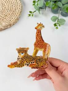 1pc Fun Fashion Animal Element Simulated Leopard Giraffe Hair Claw, Cute Cartoon Animal Shaped Hair Claw Hair Accessory For Women, Suitable For Daily Casual, Campus, Gift, Beach Vacation Travel, Casual And Formal Occasions Cute Hairstyle Accessory, Women's Hair Accessory, Animal Hair Clip - Multicolor - View 5