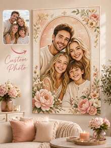 Personalisiertes Familienfoto Diamantmalerei, individuelles Porträt Wandkunst mit Blumenillustration Stil, Acrylbohr DIY Leinwand Set, Rundbohr und Quadratbohr Optionen für Wohnzimmer, Schlafzimmer, Familiengeschenk Dekoration - Verschiedenfarbig - Übersicht 1