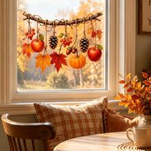 1/3/5pcs Fall Hanging Branch Window Clings Static Pumpkin Maple Leaf Window Stickers Removable Autumn Thanksgiving Decorations For Kitchen Home Glass Window Decor - Autumn Window Stickers - View 8