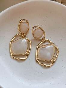 Retro Geometric Square Resin Earrings For Women - Unique, Small-Scale, And Stylish Ear Accessories For Women - Multicolor - View 3