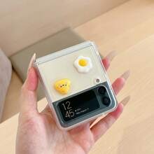 غطاء هاتف كرتوني لطيف بتصميم بيضة مقلية وجبن ثلاثي الأبعاد لهواتف Galaxy Z Flip3/Flip4/Flip5/Flip6/8 بشاشة قابلة للطي، تغطية كاملة وحماية ضد السقوط - أصفر - مشاهدة 3