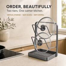1pc/Kitchen Pot Lid Storage Rack, Made Of Thick Carbon Steel Material, Can Fix The Position Of Pot Lids And Spoons During Cooking. Multi-Functional Kitchen Pot Lid Storage Tool, Equipped With Detachable Drip Tray - Multicolor - View 2