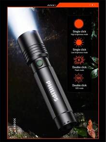 Philips SFL2146 Telescopic Zoom Flashlight, Eagle Eye Optical Lens 3W 1200mAh Battery, High/Low/Strobe/SOS Modes, One-Handed Focus Adjustment, USB-C Rechargeable Handheld Flashlight - Flashlight - View 5