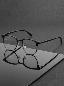1 Pair Square Large Frame Classic Casual Style Unisex Gold Plastic Combination Clear Lens Glasses, Multiple Colors, Suitable For Back To School Display, Holiday Gifts, Daily Wear, Street Photography, Bachelor Party And Fashion Accessory - Clear - View 11