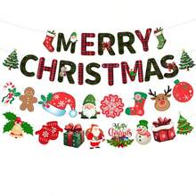 1 Set Christmas Banner Hanging Decoration Set, Red And Green Cartoon Decor, Suitable For Children's Room, Baby Room, Home And Christmas Party Decoration - Multicolor - View 11
