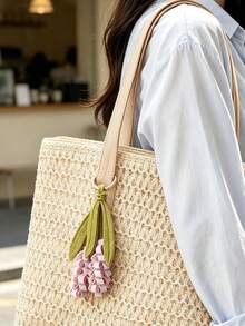 1pc Korean Style Creamy PU Leather Hyacinth Flower Keychain, Gentle Healing Handmade Flower Pendant, Bag Charm, Niche Exquisite Gift - Hyacinth Keychain - View 3