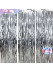 3pcs100*200cm Silver Tassel Ribbons, Party Decor Curtain, Shiny Metallic Texture Design, Suitable For Photography Studio Props, Birthday Party, Bridal Shower, Wedding, Any Holiday Decoration, Christmas Decor, Backdrop, Party Decoration, Event Styling - silver - View 1