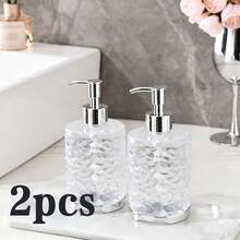 1/2pcs Smoke Gray Hammered Texture Refillable Hand Soap Dispenser Bottles, Modern Bathroom Liquid Soap Pump Bottles With Rust-Resistant Plated Pump Head - Round - View 13
