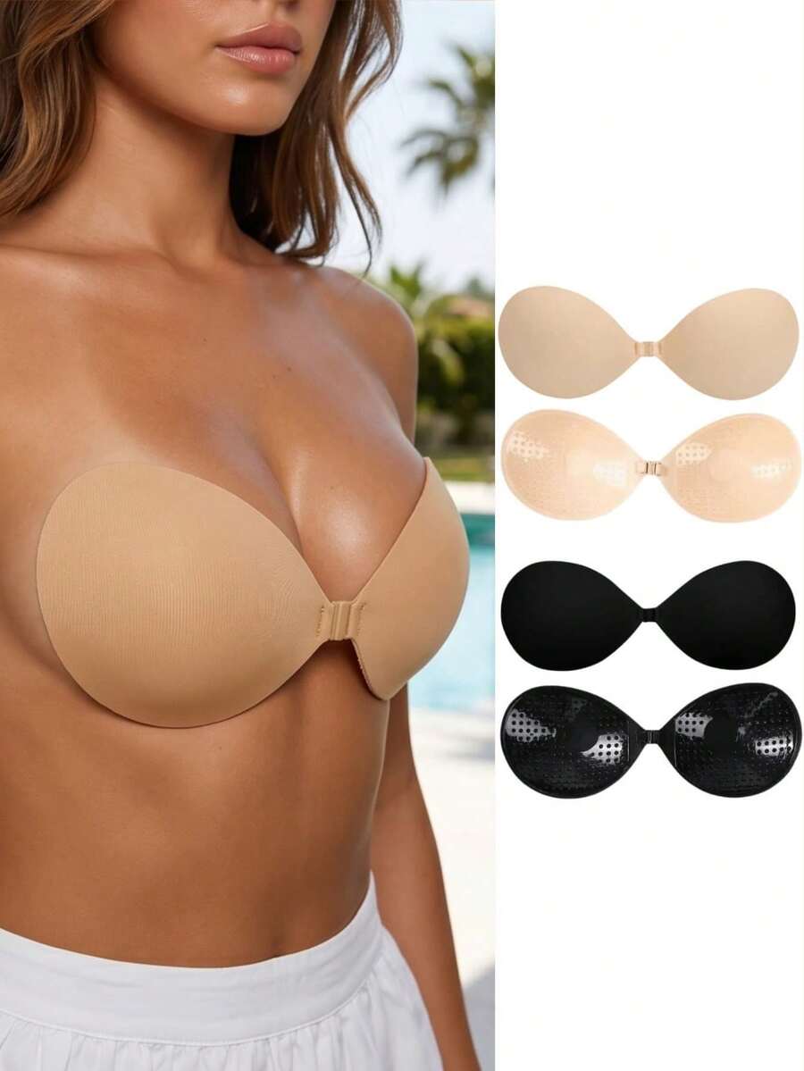1/2 Pieces Self-Adhesive Bra | Reusable Silicone Nipple Pads, Suitable For Backless Designs Of Clothing | Shoulderless Self-Adhesive Nipple Pads, Suitable For Party Evening Gowns - Multicolor - View 1