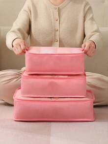 3/1pc Polyester Travel Storage Set, Minimalist Slogan Pattern Waterproof Clothing Organizer Bag, Foldable Luggage Packing Bag, Travel Storage Bag, Large Capacity Storage Bag, Luggage Bag, Shoe Bag, Drawstring Bag, Minimalist Fashion Travel Storage Set, Luggage Bag Shoe Bag, Multi-Functional Lightweight Breathable Clothing Storage Bag, Travel Organizer Bag, Travel Accessories, Back To School Season, Dorm Essentials, Autumn New Arrival - Multicolor - View 15