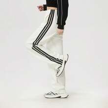 Adidas Celana rajut kasual sporty wanita model lurus dengan tiga garis, nyaman dan serbaguna. - Putih/Hitam - View 4