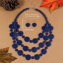 European American African Exaggerated Bohemian Multi-Layer Colorful Wooden Bead Necklace - Royal Blue - View 2