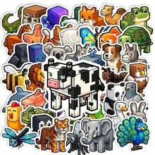 50pcs Cartoon Cute Pixel Animal Stickers, Cute Pixel Game Creative Decorative Stickers For Water Bottles, Phone Cases, Scrapbooking - Multicolor - View 1