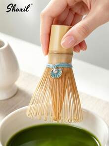 shoxil 1pc Natural Bamboo Matcha Whisk, 100-Prong Handmade Tea Brush With Decorative Pendant, Traditional Matcha Frothing Tool, Creates Delicate Foam, Suitable For Home Tea Table And Matcha Ceremony Practitioners - Whisk - View 3