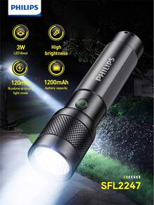 Philips SFL2247 Type-C Rechargeable Flashlight 3W Stepless Dimming Aluminum Alloy 4 Lighting Modes Dual-Color Battery Indicator - Flashlight - View 1