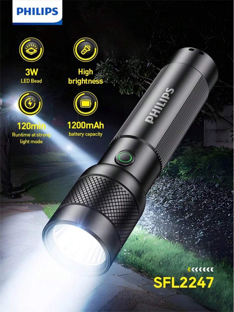 Philips SFL2247 Type-C Rechargeable Flashlight 3W Stepless Dimming Aluminum Alloy 4 Lighting Modes Dual-Color Battery Indicator - Flashlight - View 1