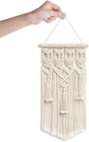2 Pieces Macrame Woven Wall Hangings, Boho Geometric Wall Decor For Home - Beige - View 3