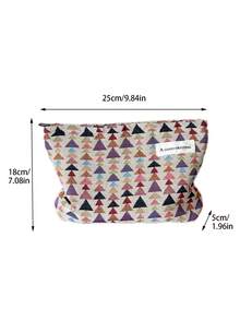 AGG,Colorful Triangle Print Makeup Bag For Women, Large Capacity Canvas Cosmetic Pouch, Portable Travel Zipper Toiletry Storage Organizer Bag - Multicolor - View 2