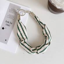 Striped Twisted Ruched Fabric Phone Wrist Strap, Tiny Rhinestone Embellished Short Cloth Hand Lanyard, Anti-Lost Phone Case Accessory With Clear Connector Tabs - Multicolor - View 9